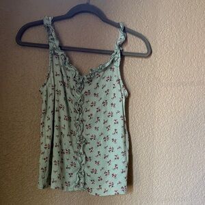 Persaya Green Ruffled Sleeveless Camisole